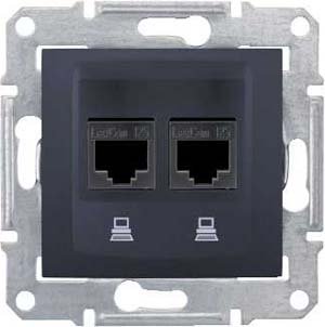 SEDNA РОЗЕТКА КОМПЬЮТЕРНАЯ RJ45, двойная, кат. 5е, экр. STP, ГРАФИТ