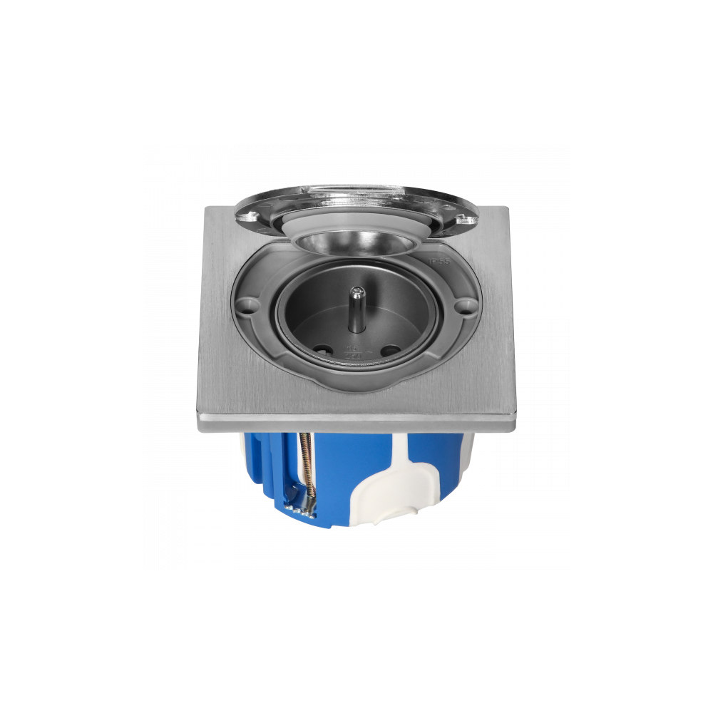 Розетка встраиваемая 2P+E, фр.стандарт, со шторками, IP55, с распределительной коробкой 3680вт, нержавеющая сталь