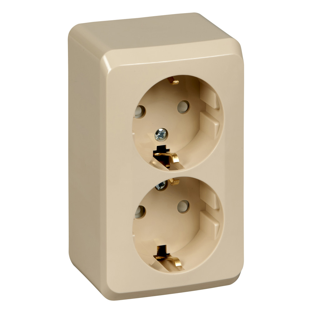 ЭТЮД О/У РОЗЕТКА двойная с заземлением со шторками, 16А, 250B, КРЕМОВЫЙ