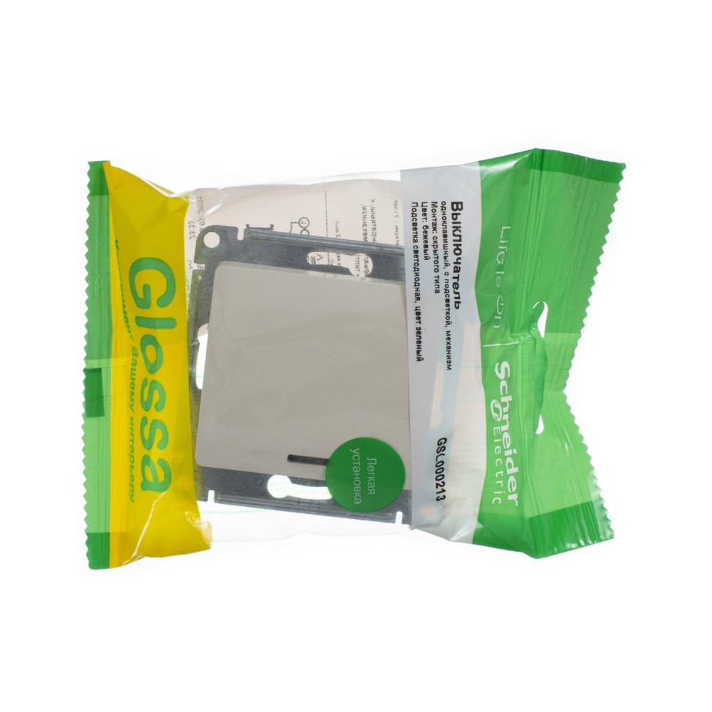 GLOSSA 1-клавишный ВЫКЛЮЧАТЕЛЬ с подсветкой, сх.1а, 10АХ, механизм, БЕЖЕВЫЙ