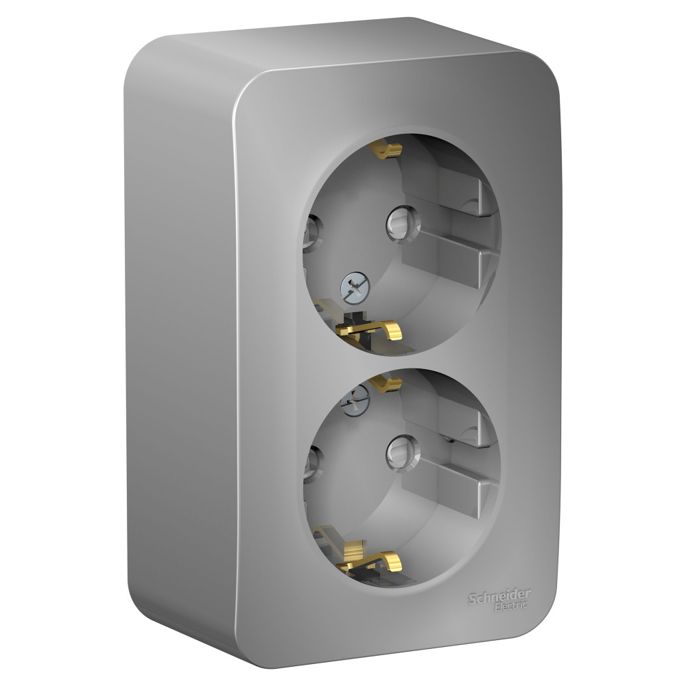 BLANCA О/У РОЗЕТКА двойная с заземлением со шторками, 16А, 250В, АЛЮМИНИЙ