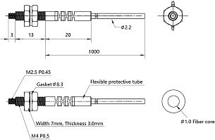 LANBAO PFT-420 оптоволоконный кабель 2м головка M4 Sn=250мм (T-тип)