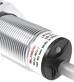 LANBAO LR18XBF08DNRY Индуктивный датчик 8 мм, цилиндрический, заподлицо, 10…30 DC, NPN, NO+NC, никелированная латунь, кабель, IP67