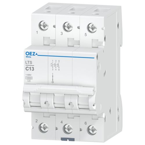 Автоматический выключатель OEZ LTS-13C-3 In 13 A, Ue AC 230/400 V / DC 180 V, характеристика C, 3-полюс, Icn 10 kA