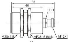 LANBAO LR30XBF15DNRY-E2 Индуктивный датчик 15 мм, цилиндрический, незаподлицо, 10…30 DC, NPN, NO+NC,