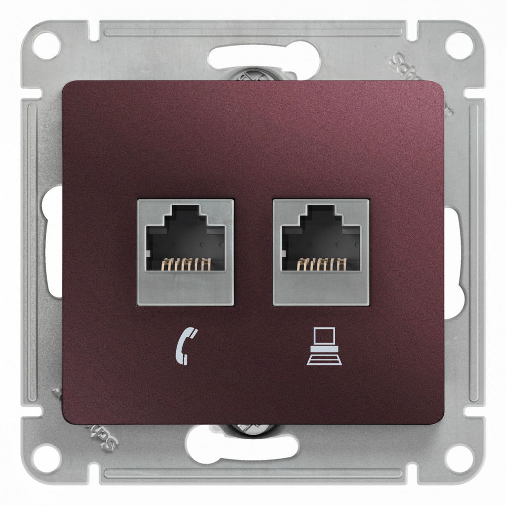 GLOSSA РОЗЕТКА двойная RJ11+RJ45, кат.5Е,механизм, БАКЛАЖАНОВЫЙ