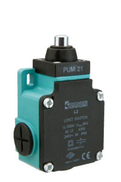 Концевой выключатель, привод металлический плунжер (1НЗ+1НО, мгновенное сраб.), серия L2, алюминиевый корпус (240В AC, 3А), IP65 L2K13PUM211