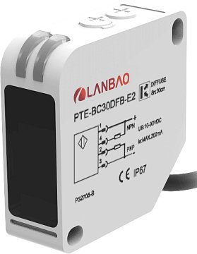 LANBAO PTE-TM60SK оптический датчик 50x50x18мм Реле 24-240 AC/DC Sn=60м (T-тип) кабель 2м /приемник