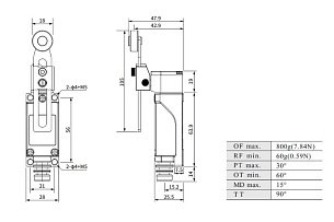 LANBAO LSAR-8108 концевой выключатель NO/NC регулируемый роликовый рычаг