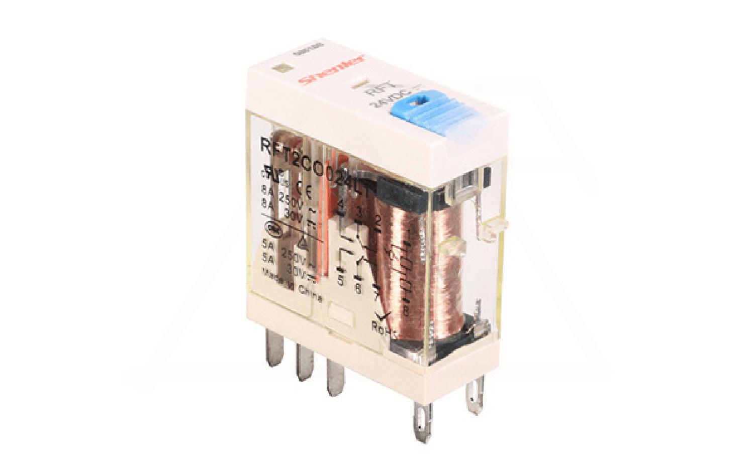 Реле RFT2CO024LT, 2CO, 8A(250VAC/30VDC), 24VDC, мех. индикация, тест-кнопка с блокировкой, LED