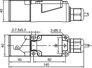 LANBAO LE40XZSN40SBBY-D индуктивный датчик 40x40x140мм 20-250AC/DC2-х проводный NO+NC Sn=40мм клеммы