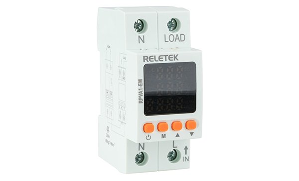 Реле контроля напряжения и тока RPVA1-EM, 1NO+N, 63A, 220VAC, Umin(120_210V)/Umax(220_300V), Imin/Imax(1_63A), 0_5s/0_600s, счетчик энергии, 2М