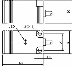 LANBAO LE30SN15DPO Датчик индуктивный 30x30x53 мм, монтаж незаподлицо, PNP, NO, с кабелем 2 м