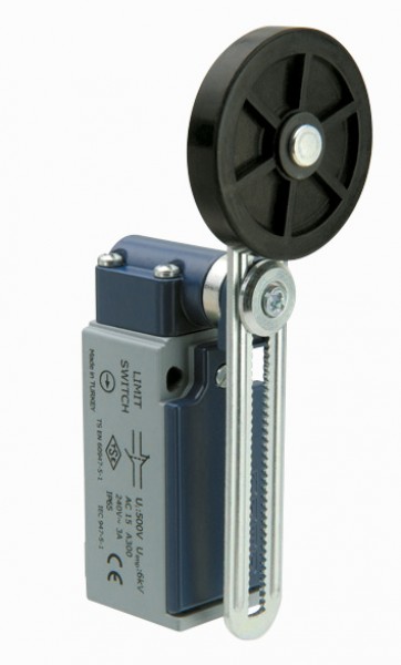Концевой выключатель, привод реверсивный резиновый ролик 40мм с угловым действием, регулируемый (1НЗ+1НО, мгновенное сраб.), серия L51, металлический корпус (240В AC, 3А), IP65 L51K13MEL123