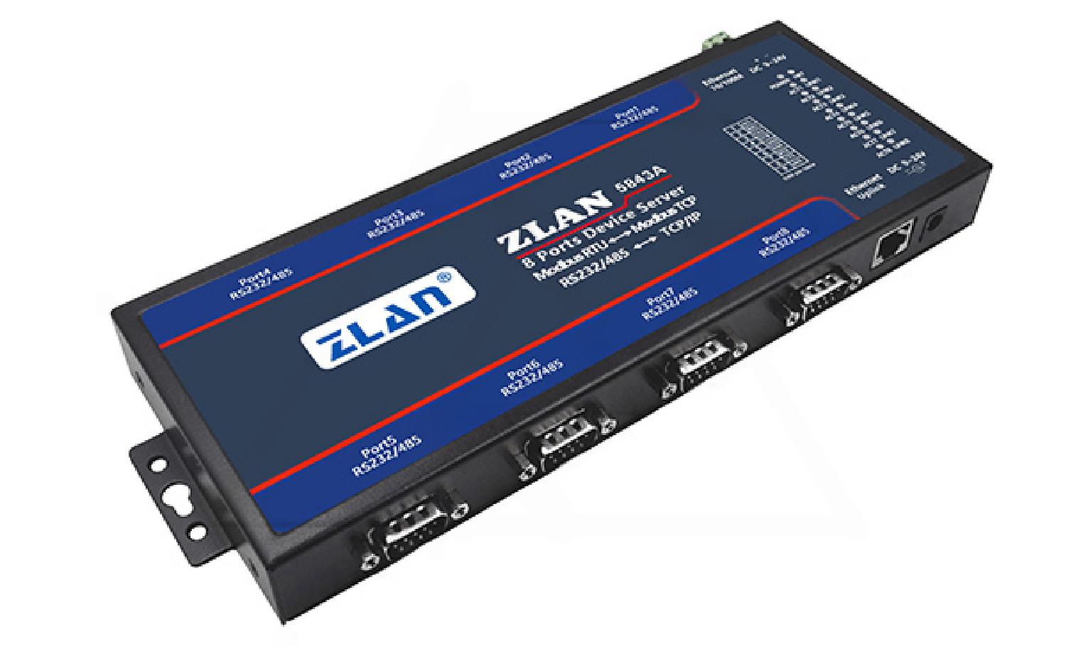 Преобразователь интерфейсов ZLAN5843A, RS-232/485 в Ethernet, 8xRS-232/485, Modbus Gateway, 24VDC
