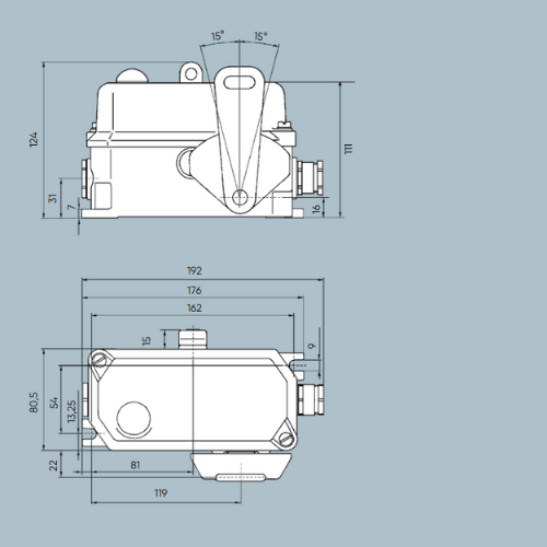 Тросовый выключатель аварийной остановки с функцией фиксации HEN 701 Kiepe Elektrik (91.043 450.701)