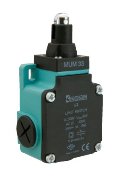 Концевой выключатель, привод роликовый 11мм металлический плунжер (1НЗ+1НО, мгновенное сраб.), серия L2, алюминиевый корпус (240В AC, 3А), IP65 L2K13MUM331