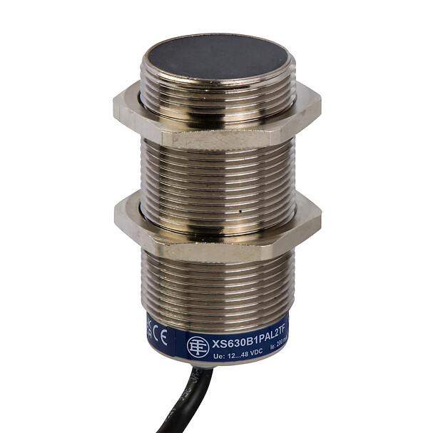 Индуктивный датчик близости XS, XS6 M30, L62mm, латунь, Sn=15mm, 12...48 VDC, кабель 2 м ЦИЛИНДР NO PNP XS630B1PAL2