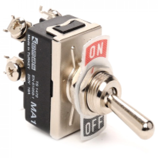 Тумблер (2НО), винтовое подключение, маркировка ON-OFF, металл (250В AC, 16А) MA121