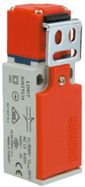 Концевой выключатель, привод изогнутый металлический кронштейн (ключ-инциатор) (1НЗ+1НО, мгновенное сраб.), серия L5, пластиковый корпус (240В AC, 3А), IP65 L5K13LUM321