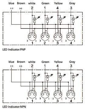 LANBAO DB080403-2-07P Распределительная коробка для датчиков 4 порта М8