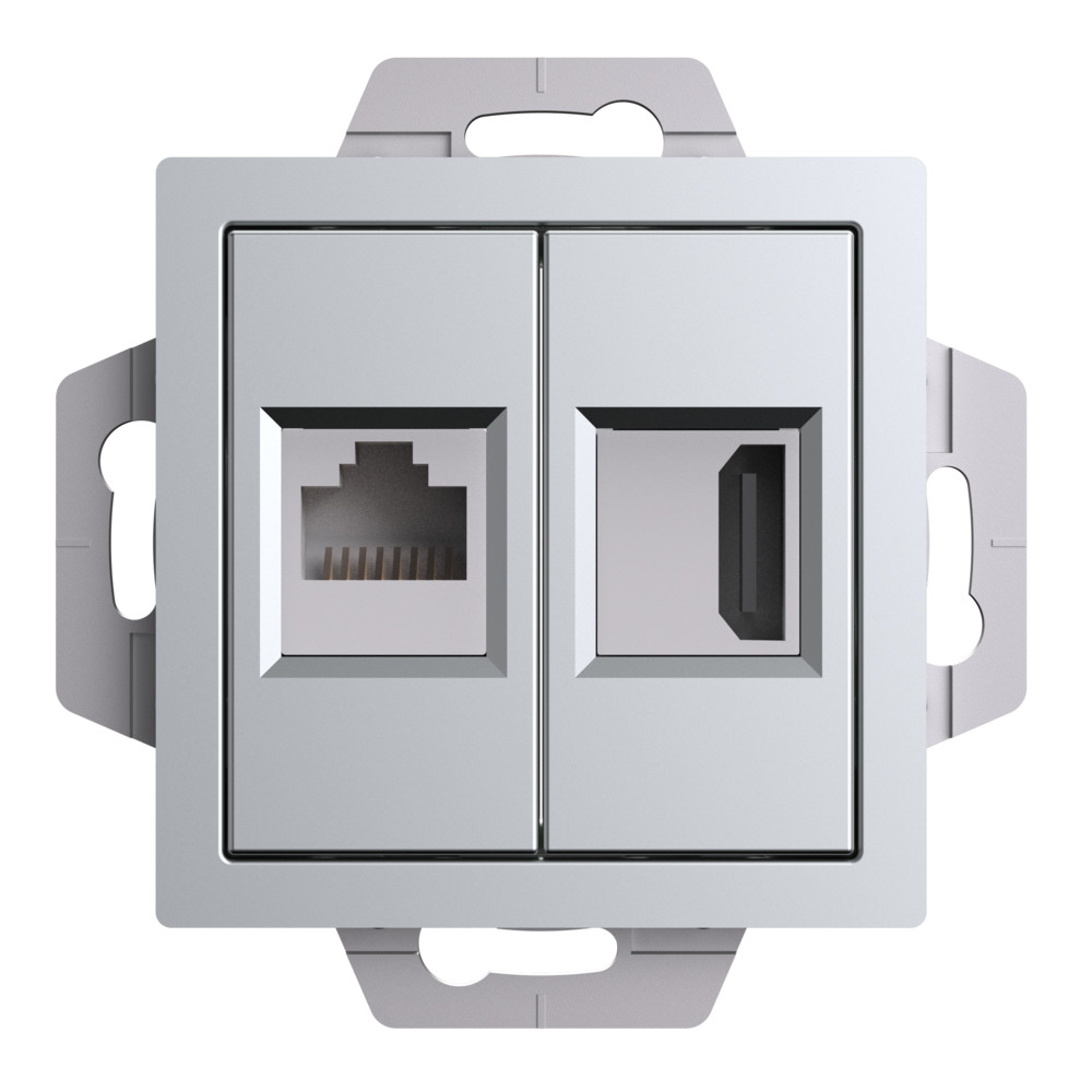 ATLASDESIGN РОЗЕТКА двойная HDMI+RJ45, кат. 5е, механизм, АЛЮМИНИЙ
