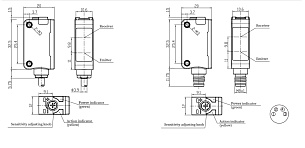 LANBAO PSE-YC25DNBR-E3 оптический датчик 32,5x20x12мм NPN NO/NC Sn=250мм BGS (D-тип) разъем M8