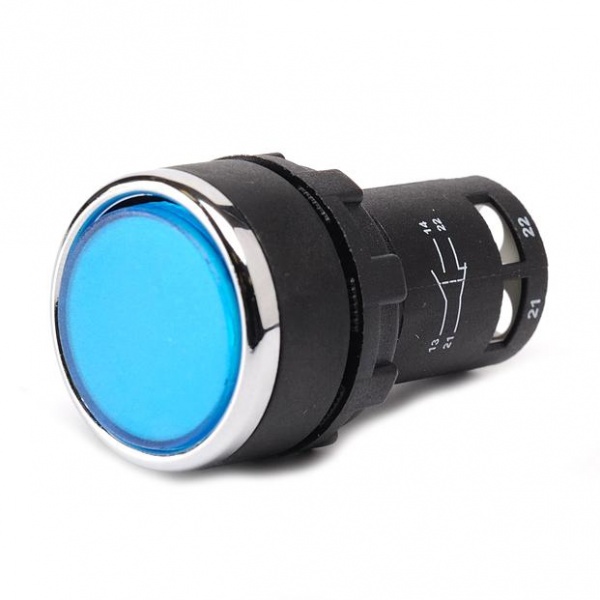 Кнопка моноблочная (1НО+1НЗ), синий цвет, серия MB (240В, 0,3А), IP50 MB102DM