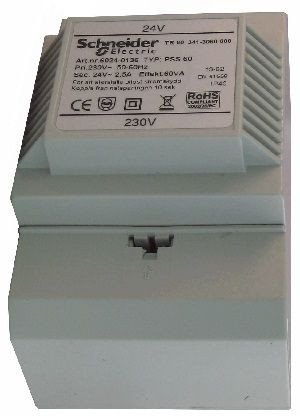 Трансформатор TR 60, ~220/24В 60ВА, установка на DIN рейку или на стену