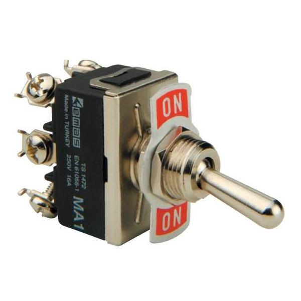 Тумблер (2НО+2НЗ), винтовое подключение, маркировка ON-ON, металл (250В AC, 16А) MA122