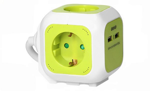 Удлинитель куб, 2хUSB 5V 2,1A + 4x2P+E, со шторками, нем. стандарт, с возможностью накладного монтажа, кабель 1,4м, лимонно-белый