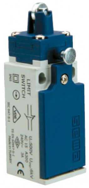 Концевой выключатель, привод роликовый 11мм металлический плунжер, с фиксацией (1НЗ+1НО, мгновенное сраб.), серия L5, пластиковый корпус (240В AC, 3А), IP65 L5K13MUM331R