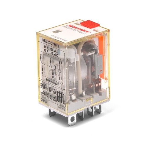 Реле RKL3CO730L, 3CO, 10A(250VAC/30VDC), 230VAC, мех. индикация, тест-кнопка с блокировкой, LED
