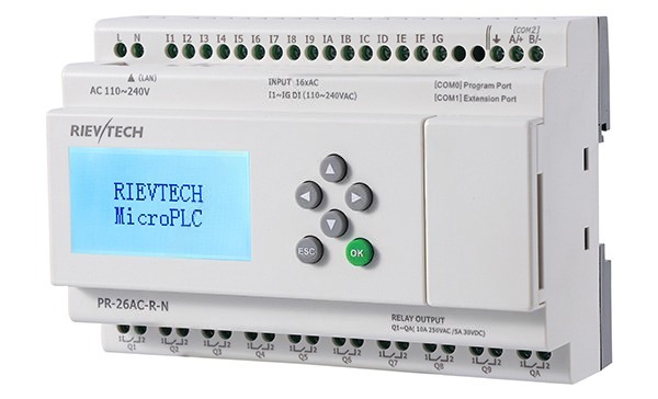Программируемый логический контроллер PR-26AC-R-N, 110_240VAC, 16DI, 10 RO, RTC, SD, RS485, Ethernet, ЖКИ