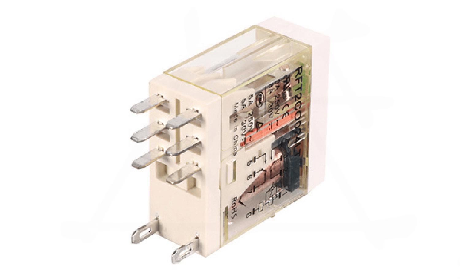 Реле RFT2CO024LT, 2CO, 8A(250VAC/30VDC), 24VDC, мех. индикация, тест-кнопка с блокировкой, LED