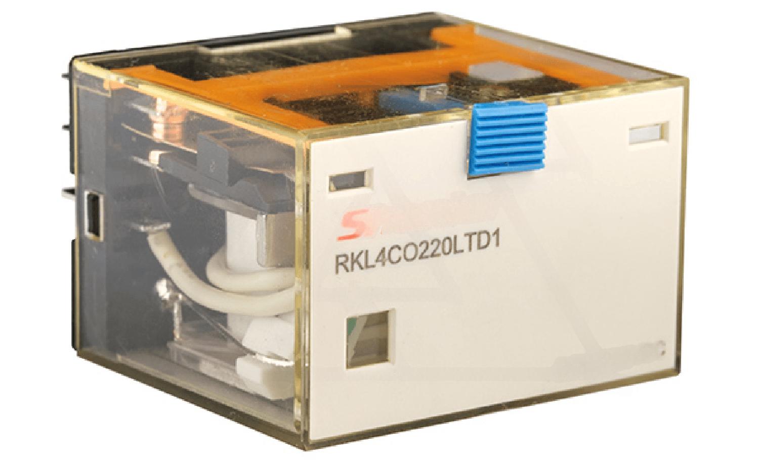 Реле RKL4CO220LTD1, 4CO, 10A(250VAC/30VDC), 220VDC, мех. индикация, тест-кнопка с блокировкой, диод +A1/-A2, LED