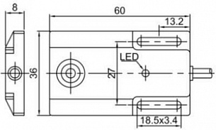 LANBAO LE36SF05DPO индуктивный датчик 36x8x60мм PNP NO Sn=5мм кабель 2 метра