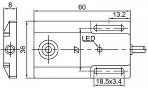 LANBAO LE36SF05DPO индуктивный датчик 36x8x60мм PNP NO Sn=5мм кабель 2 метра