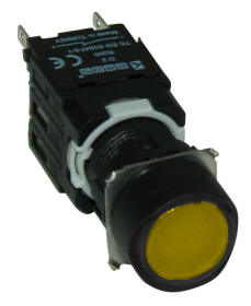 Кнопка нажимная, возвратная, круглая, жёлтая (1НО)