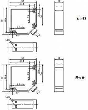 LANBAO PTF-TM10S оптический датчик 50x50x17мм 2х-проводной (T-тип) Sn=10м кабель 2м/передатчик
