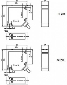 LANBAO PTF-TM10S оптический датчик 50x50x17мм 2х-проводной (T-тип) Sn=10м кабель 2м/передатчик