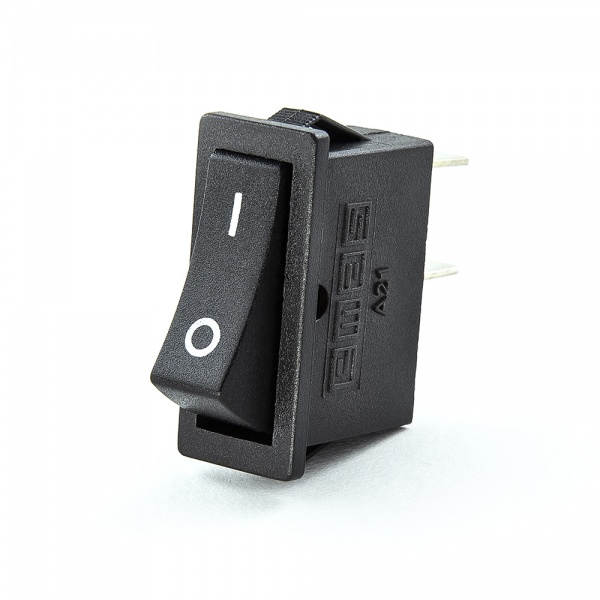 Выключатель клавишный 30*11мм без подсветки (1НО), чёрный цвет корпуса, маркировка 0-1, подкл. клемма (250В AC, 16А), IP20 A21B1H10