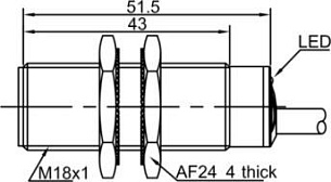 LANBAO LR18XBF05DPO-5M индуктивный датчик M18x51мм PNP NO Sn=5мм кабель 5м