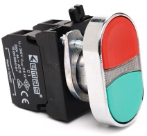 Кнопка сдвоенная (1НО+1НЗ), красный + зелёный цвет, серия CM (250В AC, 4А), IP65 CM102K20KY