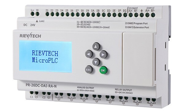 Программируемый логический контроллер PR-26DC-DAI-RA-N, 12_24VDC, 16DI(12AI), 2AO, 8RO, RTC, SD, RS485, Ethernet, ЖКИ