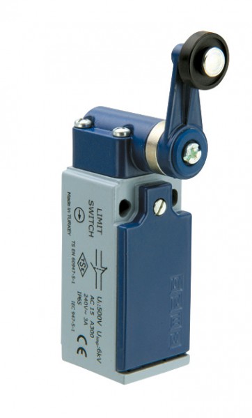 Концевой выключатель, привод реверсивный пластиковый ролик 18мм с угловым действием (1НЗ+1НО, синхронное сраб.), серия L51, металлический корпус (240В AC, 3А), IP65