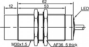 LANBAO LR30XCN40DNOY индуктивный датчик M30x62мм NPN NO Sn=40мм кабель 2м