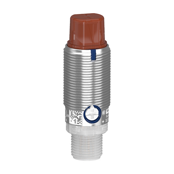 Фотоэлектрический датчик XU, цилиндрический, метал, angled, polarised, Smax 5.5 m, PNP, разъем M12