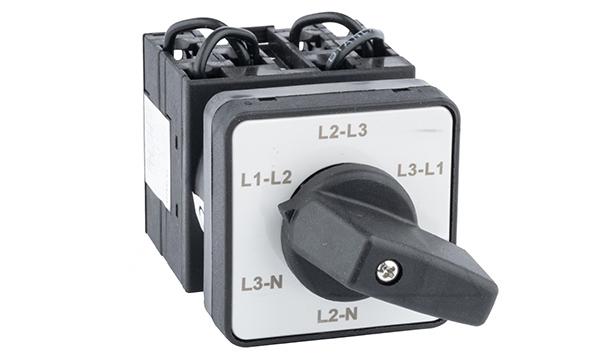 Переключатель вольтметра UKT0-3-15924/E, 20A, тип LL-LN (линейное-фазное), круговое вращение, на дверь, фронт IP65