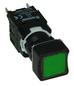 Кнопка квадратная (1НО+1НО), зелёный цвет, серия D (250В AC, 1,5А), IP50 D101KDY